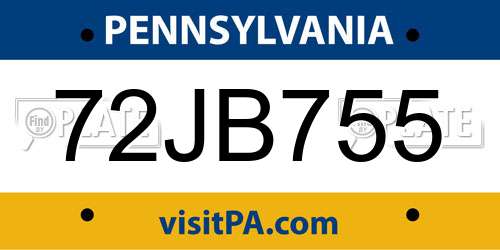 72JB755 Pennsylvania License Plate