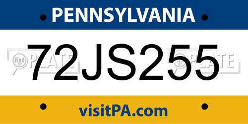 72JS255 Pennsylvania License Plate
