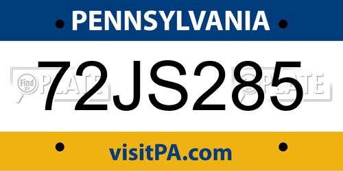 72JS285 Pennsylvania License Plate