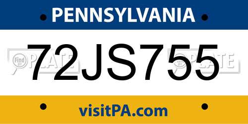 72JS755 Pennsylvania License Plate