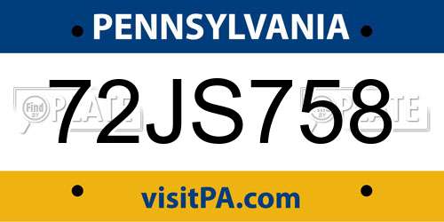 72JS758 Pennsylvania License Plate