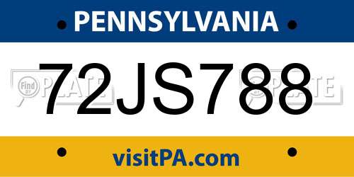 72JS788 Pennsylvania License Plate