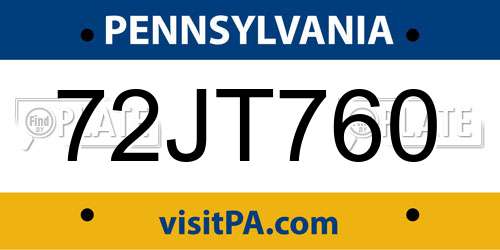 72JT760 Pennsylvania License Plate