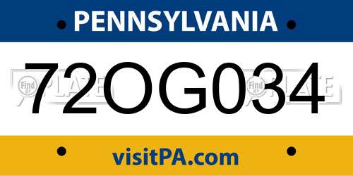 72OG034 Pennsylvania License Plate