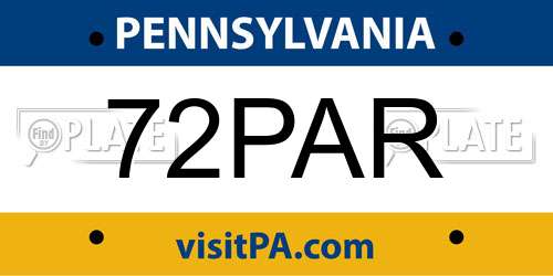 72PAR Pennsylvania License Plate