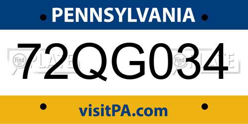 72QG034 Pennsylvania License Plate