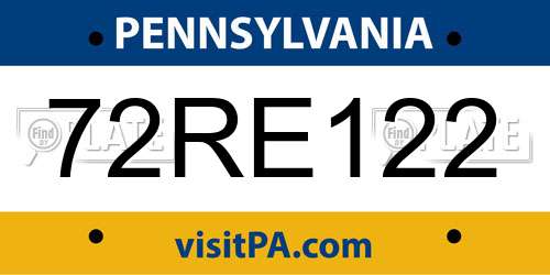 72RE122 Pennsylvania License Plate