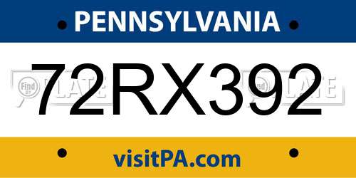 72RX392 Pennsylvania License Plate