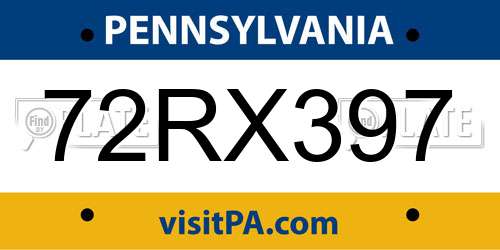 72RX397 Pennsylvania License Plate