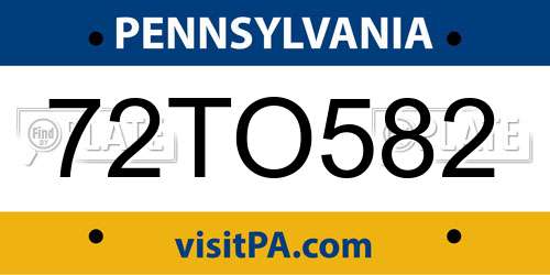 72TO582 Pennsylvania License Plate