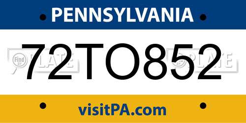 72TO852 Pennsylvania License Plate
