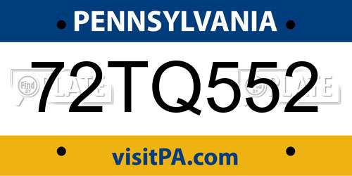 72TQ552 Pennsylvania License Plate