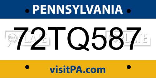 72TQ587 Pennsylvania License Plate