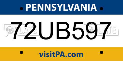 72UB597 Pennsylvania License Plate