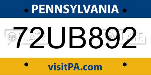 72UB892 Pennsylvania License Plate