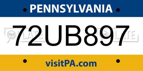 72UB897 Pennsylvania License Plate