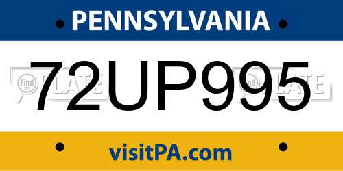 72UP995 Pennsylvania License Plate