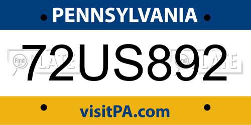 72US892 Pennsylvania License Plate