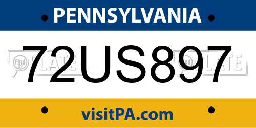 72US897 Pennsylvania License Plate