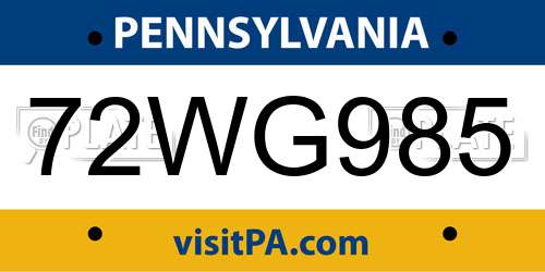 72WG985 Pennsylvania License Plate