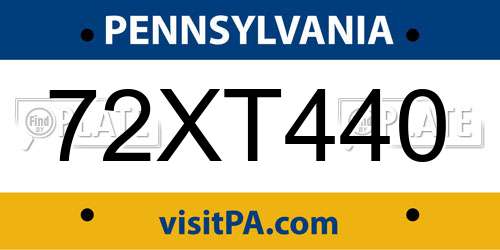 72XT440 Pennsylvania License Plate