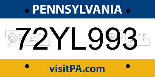 72YL993 Pennsylvania License Plate