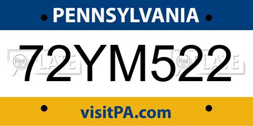 72YM522 Pennsylvania License Plate