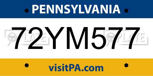 72YM577 Pennsylvania License Plate