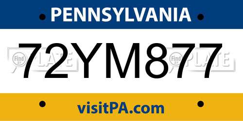 72YM877 Pennsylvania License Plate