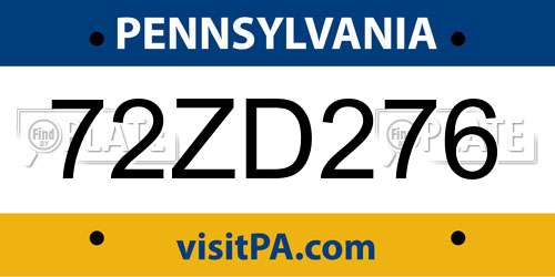 72ZD276 Pennsylvania License Plate
