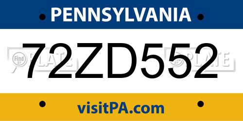 72ZD552 Pennsylvania License Plate