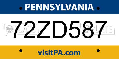 72ZD587 Pennsylvania License Plate