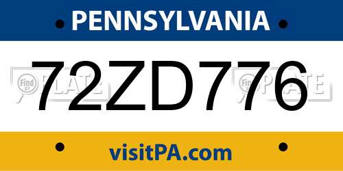 72ZD776 Pennsylvania License Plate
