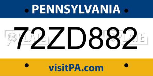 72ZD882 Pennsylvania License Plate