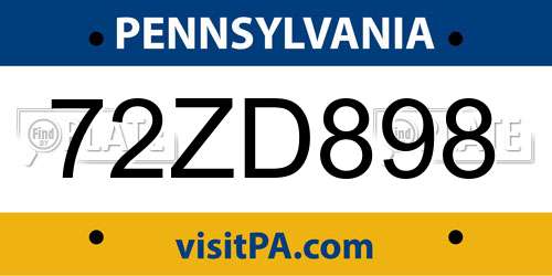 72ZD898 Pennsylvania License Plate