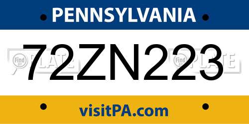 72ZN223 Pennsylvania License Plate