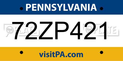 72ZP421 Pennsylvania License Plate