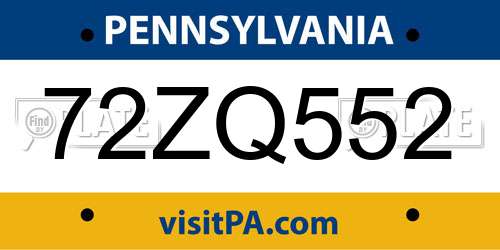 72ZQ552 Pennsylvania License Plate