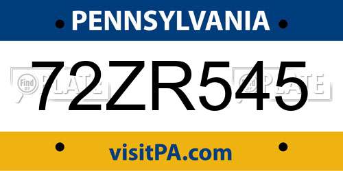 72ZR545 Pennsylvania License Plate