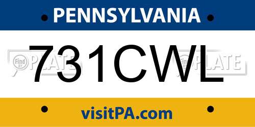731CWL Pennsylvania License Plate