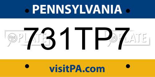 731TP7 Pennsylvania License Plate