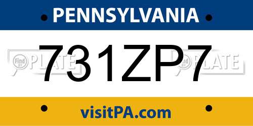 731ZP7 Pennsylvania License Plate