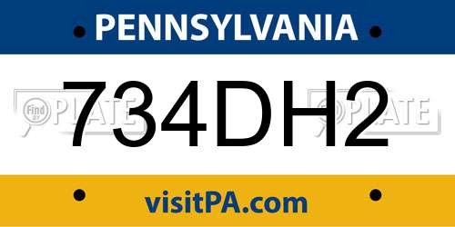 734DH2 Pennsylvania License Plate
