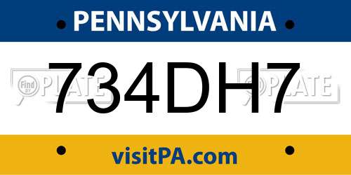 734DH7 Pennsylvania License Plate