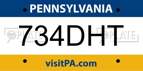 734DHT Pennsylvania License Plate