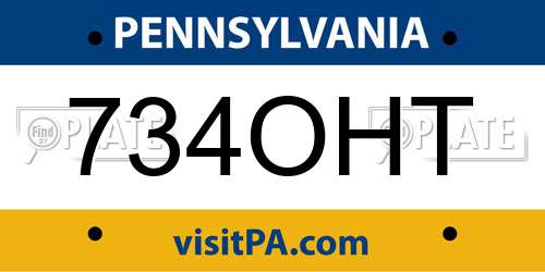 734OHT Pennsylvania License Plate