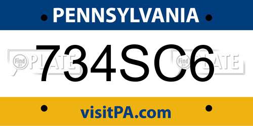 734SC6 Pennsylvania License Plate