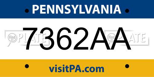 7362AA Pennsylvania License Plate