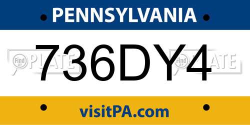 736DY4 Pennsylvania License Plate