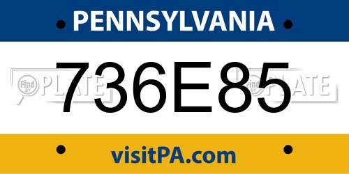 736E85 Pennsylvania License Plate